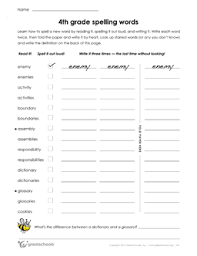 Teaching spelling in 4th grade. 4th Grade Spelling Words List 4 Of 36 4th Grade Word Lists Worksheet Greatschools