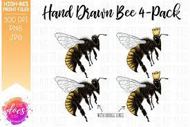Hand Drawn Bee 4 Pack Bundle Sublimation Printable Design In 2022 Printable Designs How To Draw Hands Design
