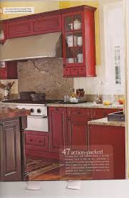 Red Cabinets In The Kitchen With White And Yellow Walls Haven T Decided On The Countertops Yet Beige Kitchen Trendy Farmhouse Kitchen Red Kitchen Walls