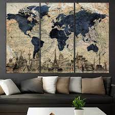 Rather than opting for all black and whites, the anchor pieces—like sofa and tables—remain neutral while the throws, artwork and lamp offer just. Amazon Com Huge World Map Global Hd Canvas Print Retro Giant Picture Wall Art Decor Oversized Map Wall Art Living Room Blue Qn67 Handmade