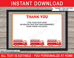 Printable Fireman Party Thank You Cards Fireman Birthday Party