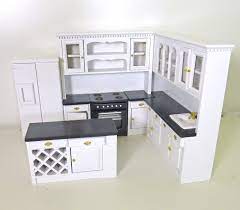 Dollhouse Miniature Modern Black White Kitchen Set W Island T5296 White Kitchen Set Black White Kitchen Kitchen Sets