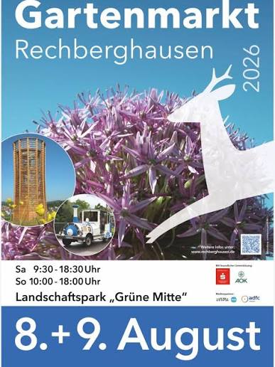🌸 Gartenmarkt „Sommer - Blüten - Träume“ 2026! 🌸 Am 8. und 9. August 2026  verwandelt sich der Landschaftspark „Grüne Mitte“ in Rechberghausen in ein  Paradies für alle Garten- und Pflanzenfreunde! ✨