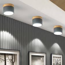 Updating lighting from a flush mount ceiling fixture to a chandelier involves taking out the canister that houses the flush. Cylinder Led Ceiling Lamp With Wooden Base Nordic Style Gray Green Lighting Fixture For Corridor Beautifulhalo Com