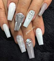 All Acrylic From Daniel Nails182 Collection This Is A Freestyle Set Because I Love Elephants Matte Sop Coat Is Elephant Nails Henna Nails Gorgeous Nails