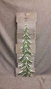 Pine Tree Christmas Tree Gray Reclaimed Wood Pallet Art Winter Snow Christmas Hand Painted Upcycled Wal Pallet Christmas Christmas Diy Diy Christmas Tree
