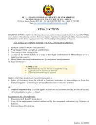 These letters should be sent to the visitor you are inviting. Visa Section High Commission Of The Republic Of Mozambique