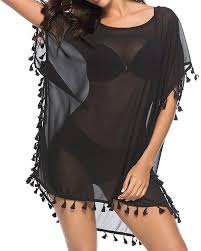 Black Bathing Suit Cover Up Amazon Amazon Com Plusnuolee Traje De Bano De Gasa Con Borla Para Mujer Talla Unica Clothing Swimwear Fashion Fashion Fashion Clothes Women