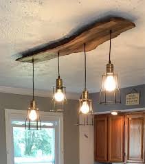 Live Edge Timber Industrial Cage Pendant Chandelier Etsy In 2020 Rustic Pendant Lighting Industrial Farmhouse Lighting Farmhouse Lighting