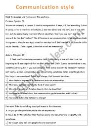 Communication styles chart (distance learning compatible). English Worksheets Culture Shock Communication Style