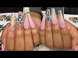 Coffin acrylic nails colors and looks. Pink Glitter Acrylics W Swarovski Long Coffin Full Set Acrylic Nails Tutorial Hand Filing Youtube