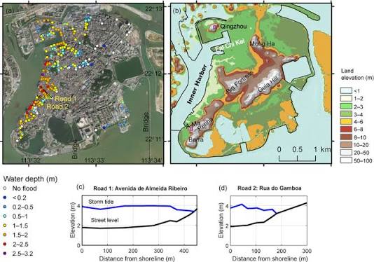 a) Measured inundation depths on the Macau Peninsula shown on a Google... | Download Scientific Diagram