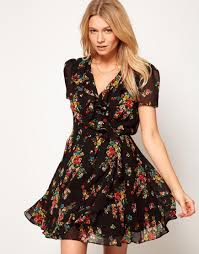 Asos Mini Dress With Ruffle Wrap In Floral Print 39 47 The Dress Mini Elbiseler Moda Stilleri