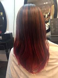 Red Ombre Highlight For Spring Colors With A Sleek Look Done By Korean Stylist Duna Lee Dus Korean Hair Color Ombre Korean Hair Color Hair And Beauty Salon