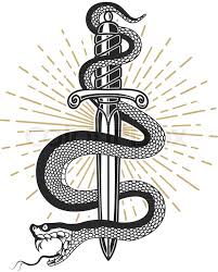 Snakes tattoo on the stomach. Snake On Knife In Tattoo Style Design Stock Vector Colourbox