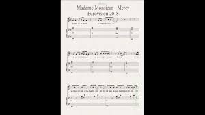 Chanson pour apprendre les jours de la semaine: Madame Monsieur Mercy Sheet Music Partition Chant Piano Eurovision 2018 Youtube