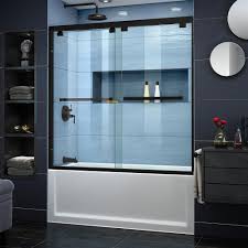 Dreamline Encore 60 In X 58 In Semi Frameless Sliding Tub Door In Satin Black Tub Doors Bathtub Doors Shower Doors