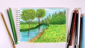 How to draw a simple landscape with wooden color, Faber Castell Classic |  Drawings, Landscape, Faber castell