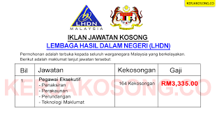 Lembaga hasil dalam negeri malaysia (lhdn) merupakan agensi di bawah kementerian mana? Jawatan Kosong Lhdn 1 Jawatan Kosong Kerajaan Facebook