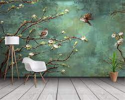 Custom Wallpaper 3d Mural Hand Painted Painting Flowers And Birds Fashion Interior Trivoshop Mural Wallpaper Custom Wallpaper Bird Wallpaper