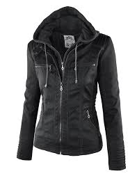 Mbj Womens Faux Leather Motorcycle Jacket With Hoodie At Amazon Women S Coats Shop Faux Leather Jacket Women Womens Jackets Casual Motorcycle Jacket Women