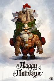 Artstation Badass Santa Tomi Dzurovski Christmas santa claus over blank greeting (place) card. artstation badass santa tomi dzurovski