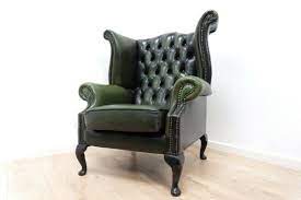 Green retro chair in armchairs. Vintage Queen Anne Style Green Leather Wingback Armchair By Chesterfield For Sale At Pamono