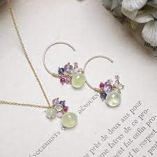 再販 200 極上カット プレナイトとカラフル天然石のピアス14kgf ピアス ピアス ハンドメイド ジュエリー製作