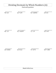 Math explained in easy language, plus puzzles, games, quizzes, videos and worksheets. Dividing Various Decimal Places By A Whole Number A Math Worksheet Freemath Dividing Decimals Decimals Worksheets Decimals