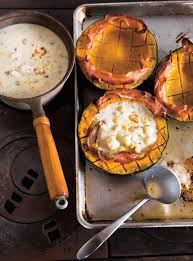 Chicken And Corn Chowder In Buttercup Squash Ricardo Recipe Buttercup Squash Stuffed Buttercup Squash Recipe Squash Recipes