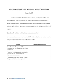 Assertive Communication Worksheets Free Assertiveness 5th For Children Therapist Aid Anxiety Jaimie Bleck