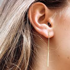 Very Elegant Earrings With Two Bars and a Chain Made of Sterling Silver and  Plated in 24k Gold.