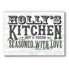 Exposed shelving adds to the kitchen's country style, and the owner painted the cabinetry slightly darker than the walls for extra dimension. Broad Bay Personalized Kitchen Sign Farmhouse Style Rustic Wall Art Customized Gift For Men Women Cooks Chefs