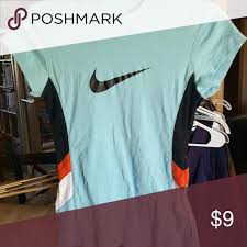 Nike Tee Shirt Colors Baby Blue Black Orange Red White Made In Singapore Nike Tops Tees Short Sleeve Nike Tees Colorful Shirts Tee Shirts