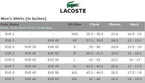 Polo size guide for men. Lacoste Golf Shirts Size Chart