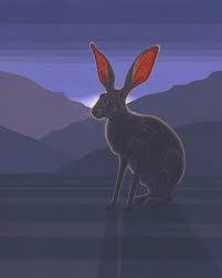 Jackrabbit Rabbit Sunrise Desert Mountains Painting Art Artwork Illustration Print Wildlife Nature Nathan Marcy Great Gra Grey Art Jack Rabbit Art