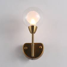 Brass Finish Torch Led Wall Light With Sphere Glass Shade Vintage 1 Light Art Deco Sconce Light Beautifulhalo Com