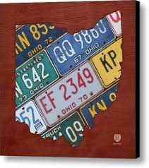 Ohio State Map Made Using Vintage License Plates Canvas Print Canvas Art By Design Turnpike License Plate Crafts License Plate License Plate Art