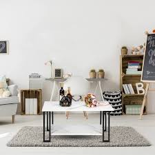 Here's the statement piece your design scheme needs. 2 Layers Imitation Marble Rectangle Tabletop Iron Coffee Table White Overstock 31908358
