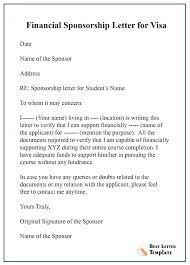 Sponsorship Letter For Visa Template Format Sample Example