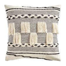 Black And White Throw Pillow With Tassels Black White Woven Pillow With Fringe Pillows Black And White Pillows Throw Pillows