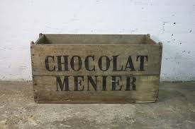 Old Chocolat Menier Wooden Box Memories Of Menerbes Wooden Crate Boxes Wooden Crates Wooden Boxes