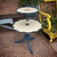 Sweet Little Tiered Pie Crust Table Restyled In Aubusson Blue And Country Grey Chalk Paint Decorative Paint By Annie Sloa In 2020 Painted Table Gray Chalk Paint Decor