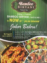 Bamboo biryani taste & see johor bahru. Menu Home About Categories Food Travel Hotel Art Music Book Event Culture Japan Malaysia Others Foods Chinese Indian Japanese Korean Western Italian French Turkish Spanish Bakery Cafe Dining Bar Kopitiam Dessert Bbq Buffet Breakfast ç•ªå¤–ç·¨