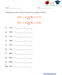 Percent To Decimal Worksheet Math Worksheets Teaching Math Decimals Worksheets