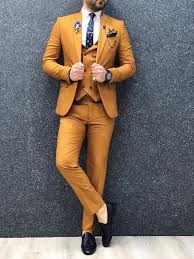 These suits are acknowledged for their beautiful pattern and strong stitch. Men Suits Mustard Wedding Suit 3 Piece Groom Wear One Button Etsy
