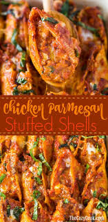 Savory Pasta Shells Stuffed With Chicken Parmesan And A Cheesy Marinara Sauce All Topped With Mozz Stuffed Pasta Shells Stuffed Shells Recipe Chicken Parmesan