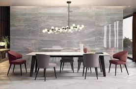 Elegant Dining Area With Feature Wall From The Sensi Tile Collection By Abk Dining Room Design Dining Room Decor Beautiful Dining Rooms
