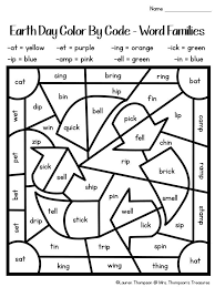 Free Earth Day Color By Code Activities Mrs Thompson S Treasures Word Families Earth Day Worksheets Earth Day Activities