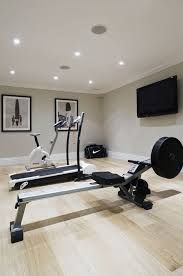 Would Love For A Fraction Of The Basement To Be A Workout Room Like How This One Is Done With Light Tones K Gym Room At Home Home Gym Decor Workout Room